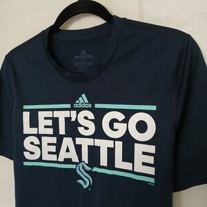 LET'S‎ GO SEATTLE KRAKEN T-Shirt Adidas NHL HOCKEY Men's Large Navy Athletic SS